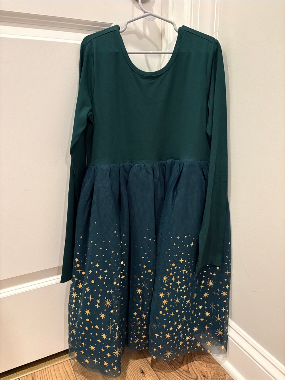 Hanna Anderson Girls' Emerald Green Star-Print Tulle Dress